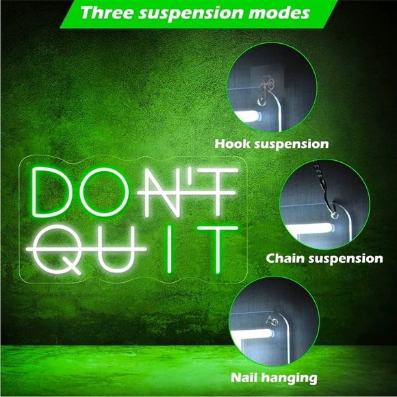 DON'T QUIT/DO IT Green Cute Neon Sign Light Gym/Work Space/Man Cave/Dorm Decor - Picture 4 of 10